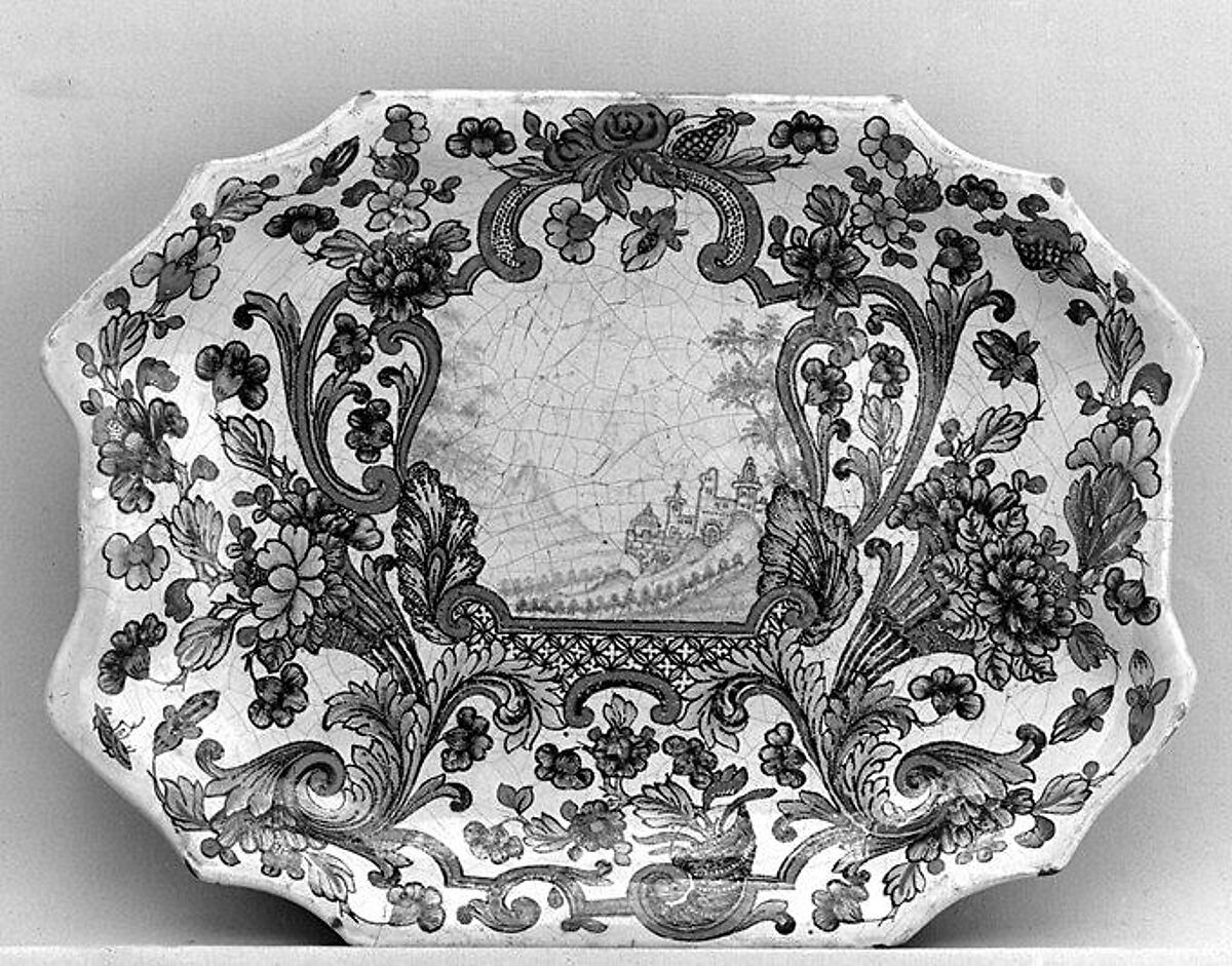 Plateau, Faience (tin-glazed earthenware), French, Rouen 