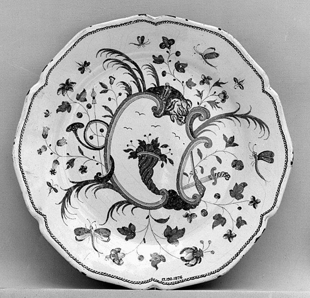 Plate, Pierre Chapelle II (1684–1760), Faience (tin-glazed earthenware), French, Rouen or Sinceny 