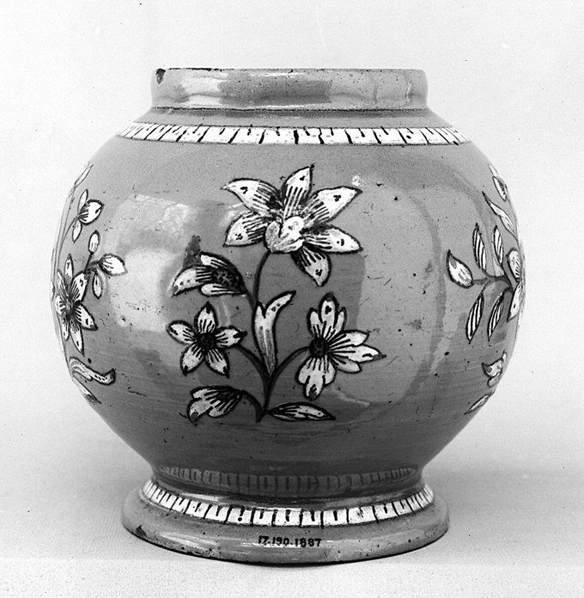 Vase (part of a set), Faience (tin-glazed earthenware), French, Rouen 