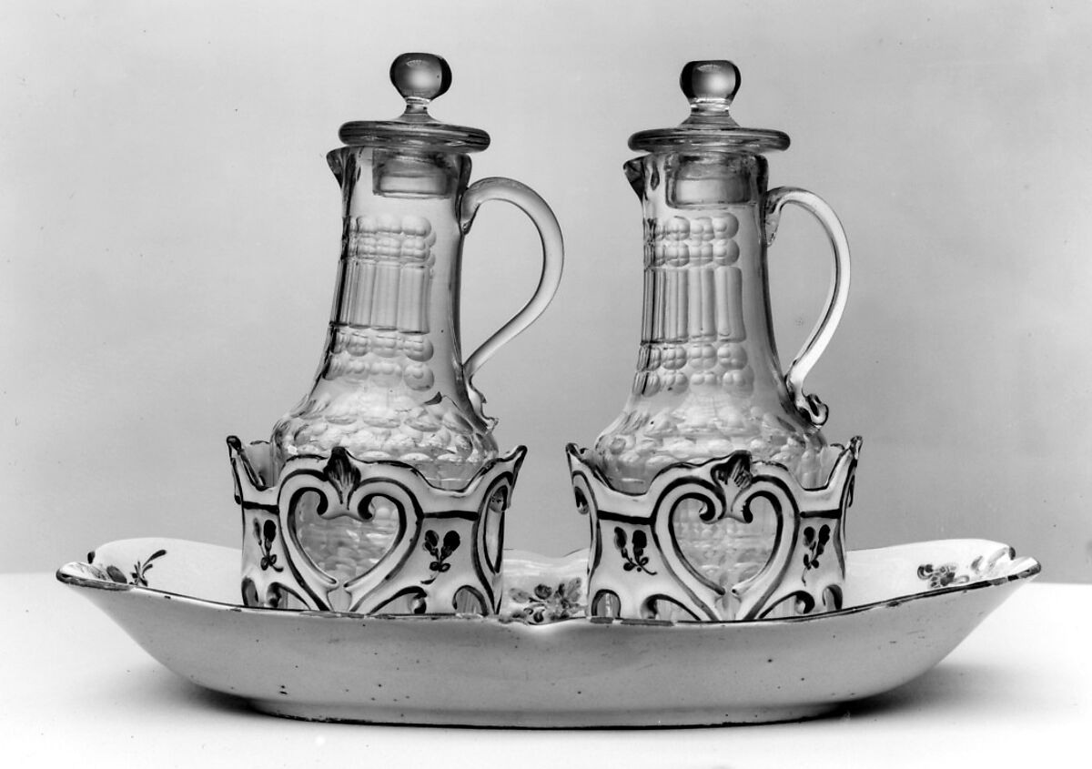 Cruet-stand with cruets, Levavasseur (French), Faience (tin-glazed earthenware), French, Rouen 