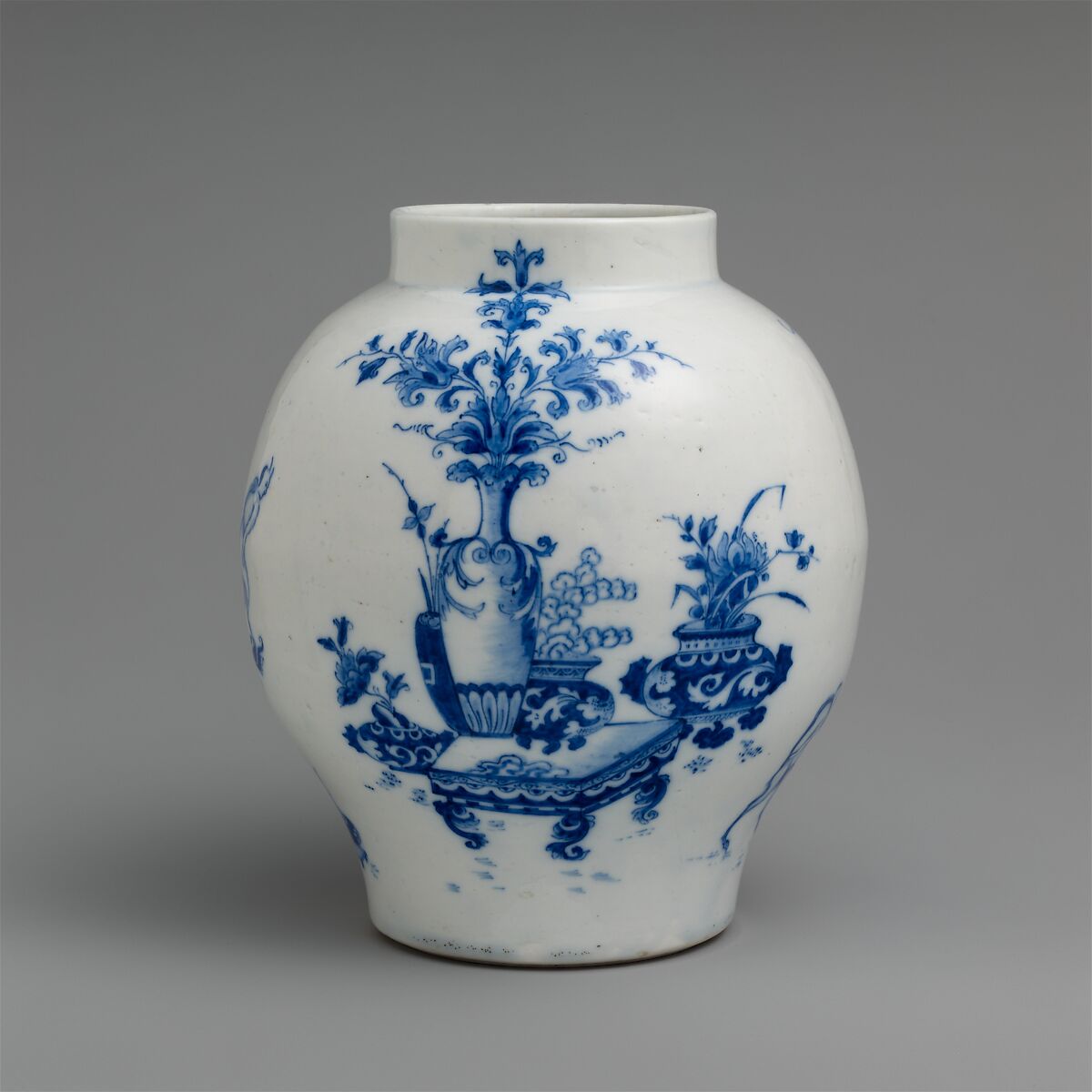 Vase, attributed to Saint-Cloud factory (French, mid-1690s–1766), Soft-paste porcelain decorated in underglaze blue, French, probably Saint-Cloud 