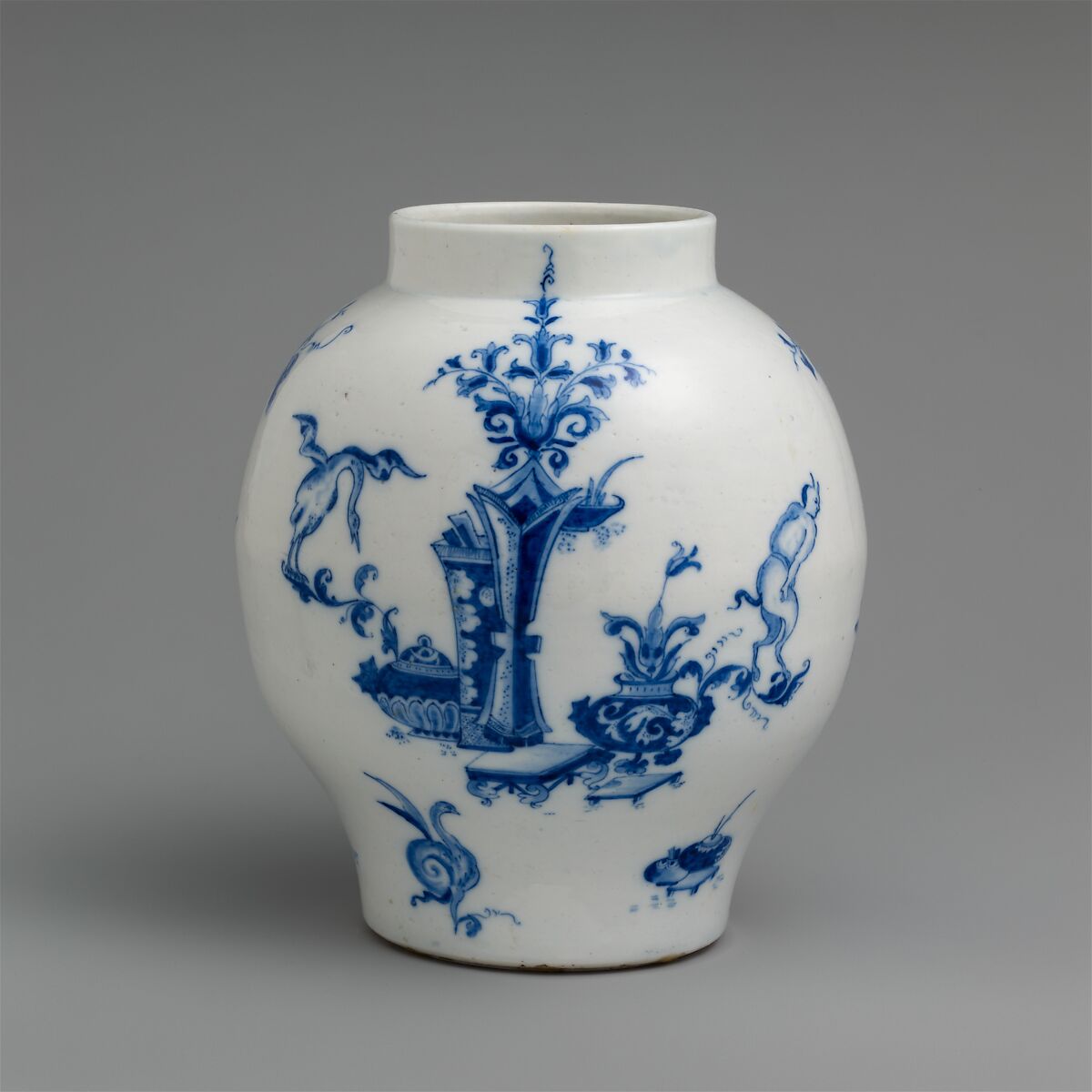 Vase, attributed to Saint-Cloud factory (French, mid-1690s–1766), Soft-paste porcelain decorated in underglaze blue, French, probably Saint-Cloud