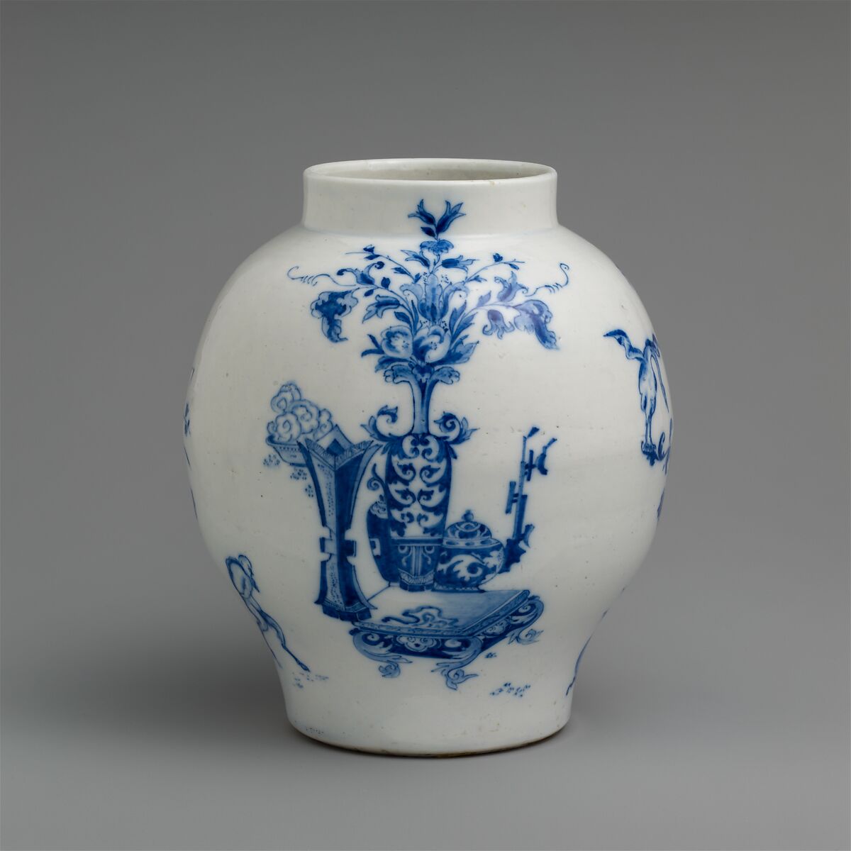 Vase, attributed to Saint-Cloud factory (French, mid-1690s–1766), Soft-paste porcelain decorated in underglaze blue, French, probably Saint-Cloud