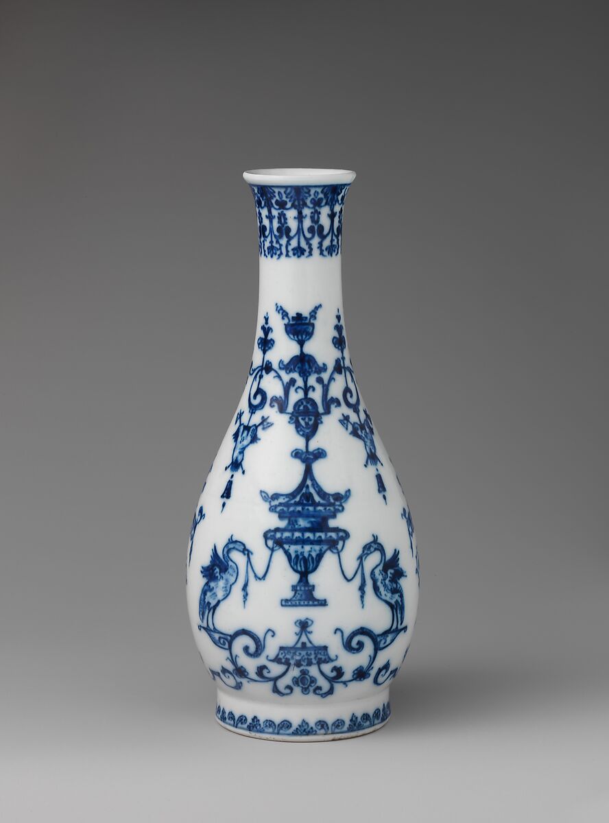 Bottle with arabesque designs (one of a pair), Saint-Cloud factory (French, mid-1690s–1766), Soft-paste porcelain, French, Saint-Cloud 