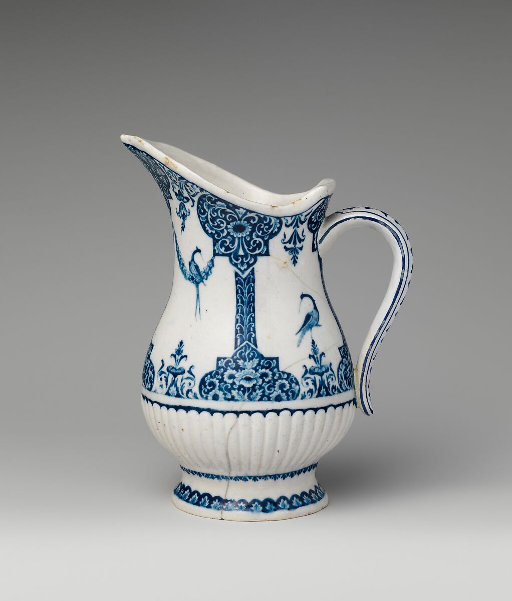 Ewer, Antoine Pavie (active 1703–27), Soft-paste porcelain decorated in underglaze blue, French, Paris