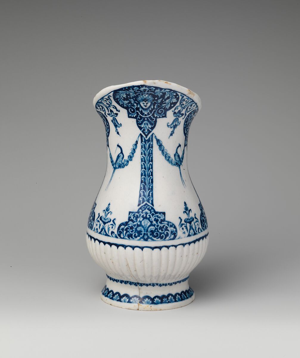 Ewer, Antoine Pavie (active 1703–27), Soft-paste porcelain decorated in underglaze blue, French, Paris