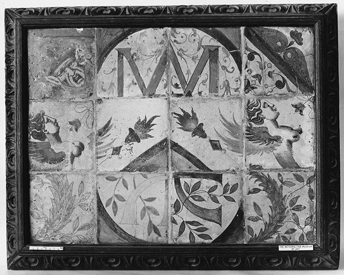 Panel of tiles, Workshop of Masséot Abaquesne (French, active 1538–57), Faience (tin-glazed earthenware), French, Rouen