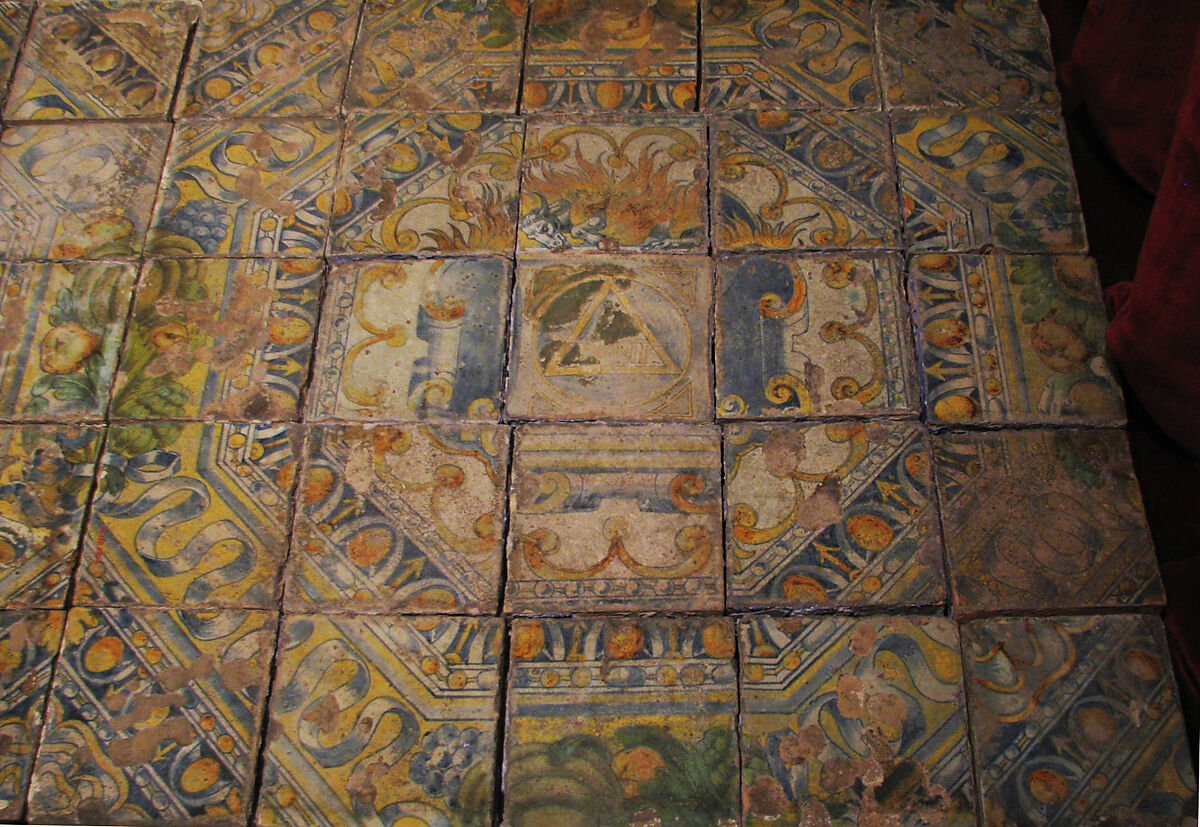 Tiles with the devices of Claude d'Urfé, Masséot Abaquesne (French, active 1538–57), Faience (tin-glazed earthenware), French, Rouen