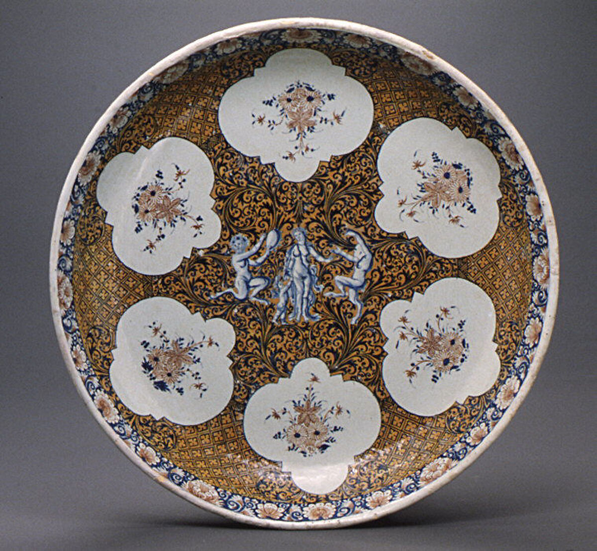 Plateau, Faience (tin-glazed earthenware), French, Rouen 