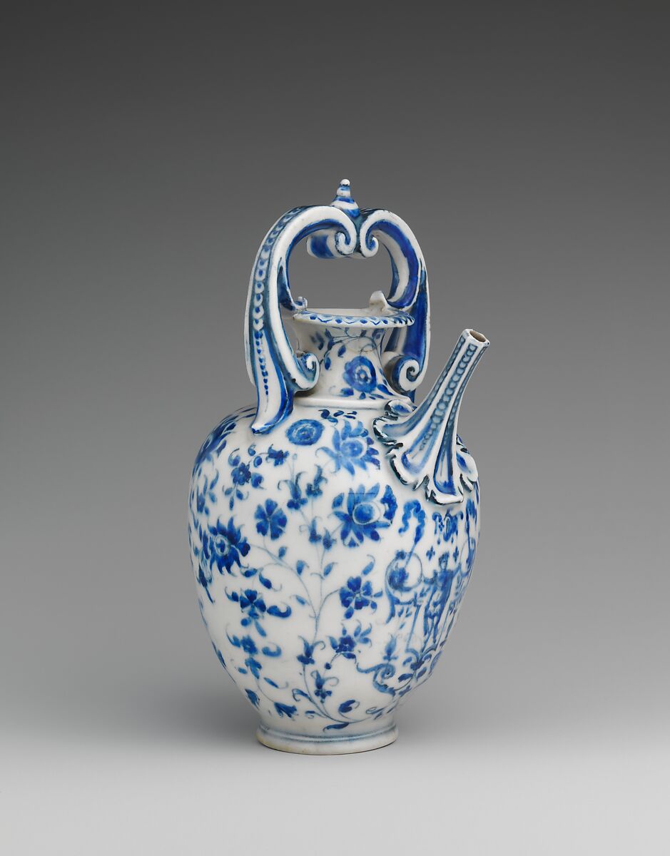 Ewer (Brocca), Medici Porcelain Manufactory (Italian, Florence, ca. 1575–ca. 1587), Soft-paste porcelain decorated in underglaze blue, Italian, Florence 