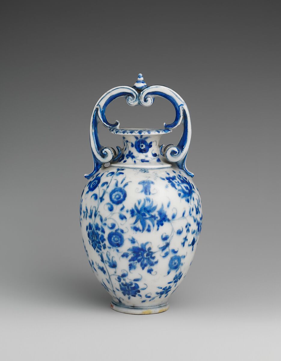 Ewer (Brocca), Medici Porcelain Manufactory (Italian, Florence, ca. 1575–ca. 1587), Soft-paste porcelain decorated in underglaze blue, Italian, Florence