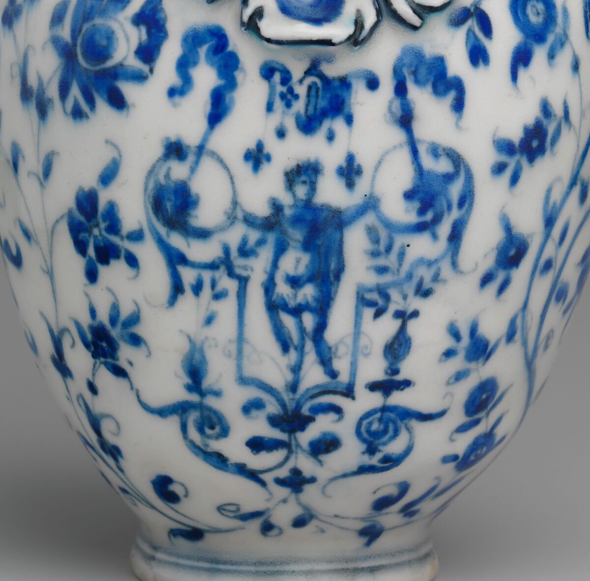 Ewer (Brocca), Medici Porcelain Manufactory (Italian, Florence, ca. 1575–ca. 1587), Soft-paste porcelain decorated in underglaze blue, Italian, Florence