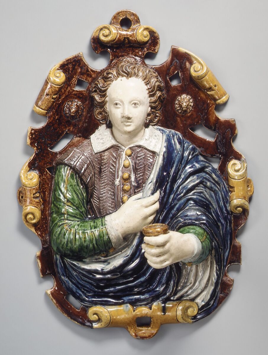 Wall light (one of a pair), Lead-glazed earthenware, French, Fontainebleau 