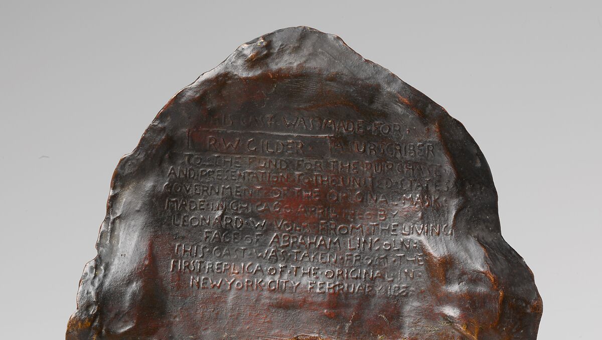 Life Mask of Abraham Lincoln, Leonard Wells Volk (1828–1895), Bronze, American