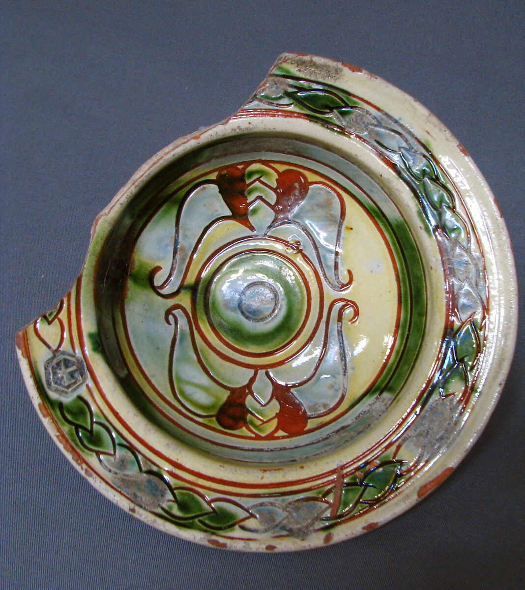 Dish, Lead-glazed earthenware, slipware, Belgian or French 