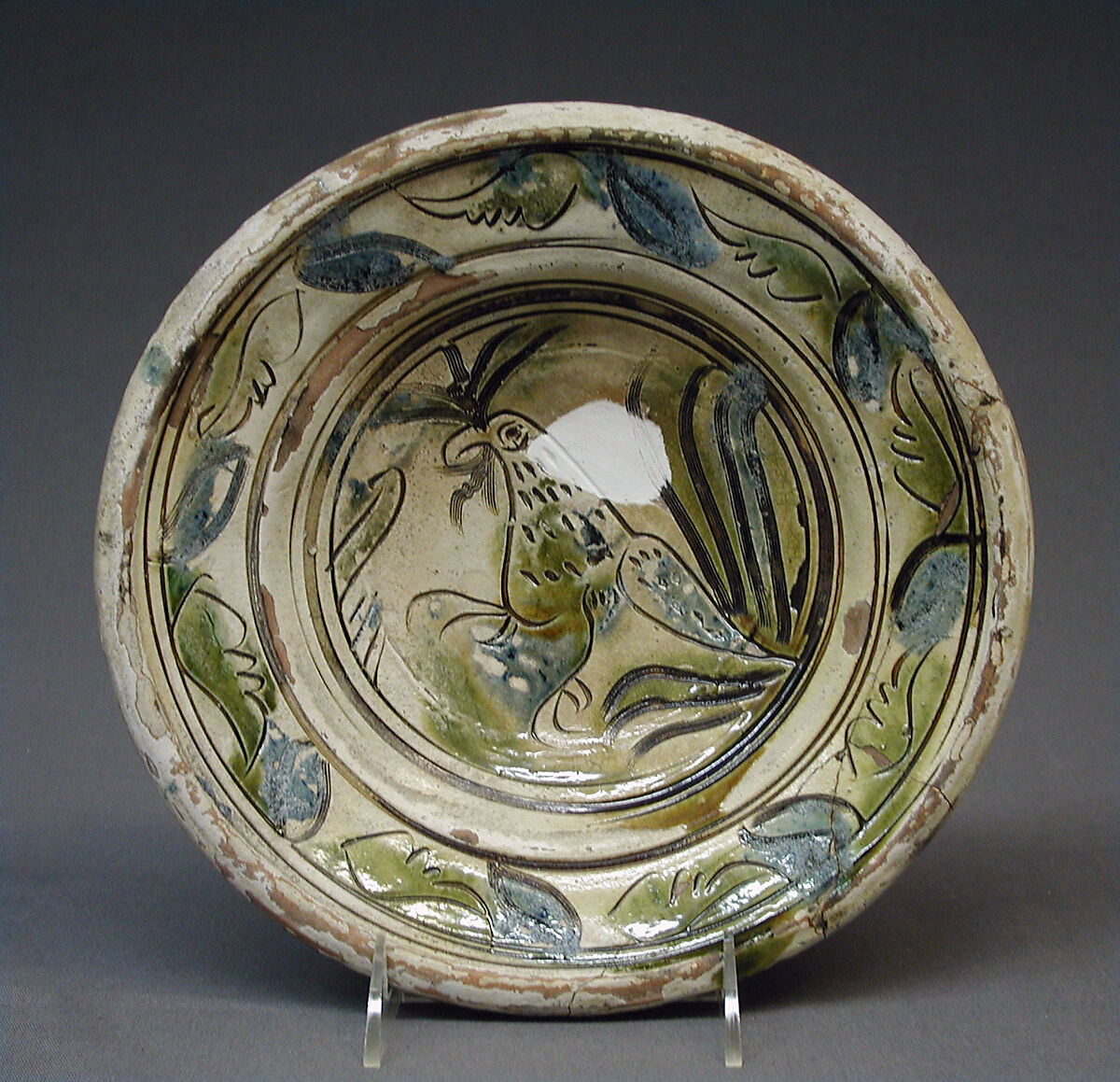 Dish, Lead-glazed earthenware, slipware, French, probably Sorrus 