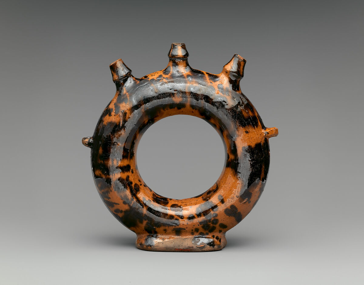 Puzzle bottle, Lead-glazed earthenware, French