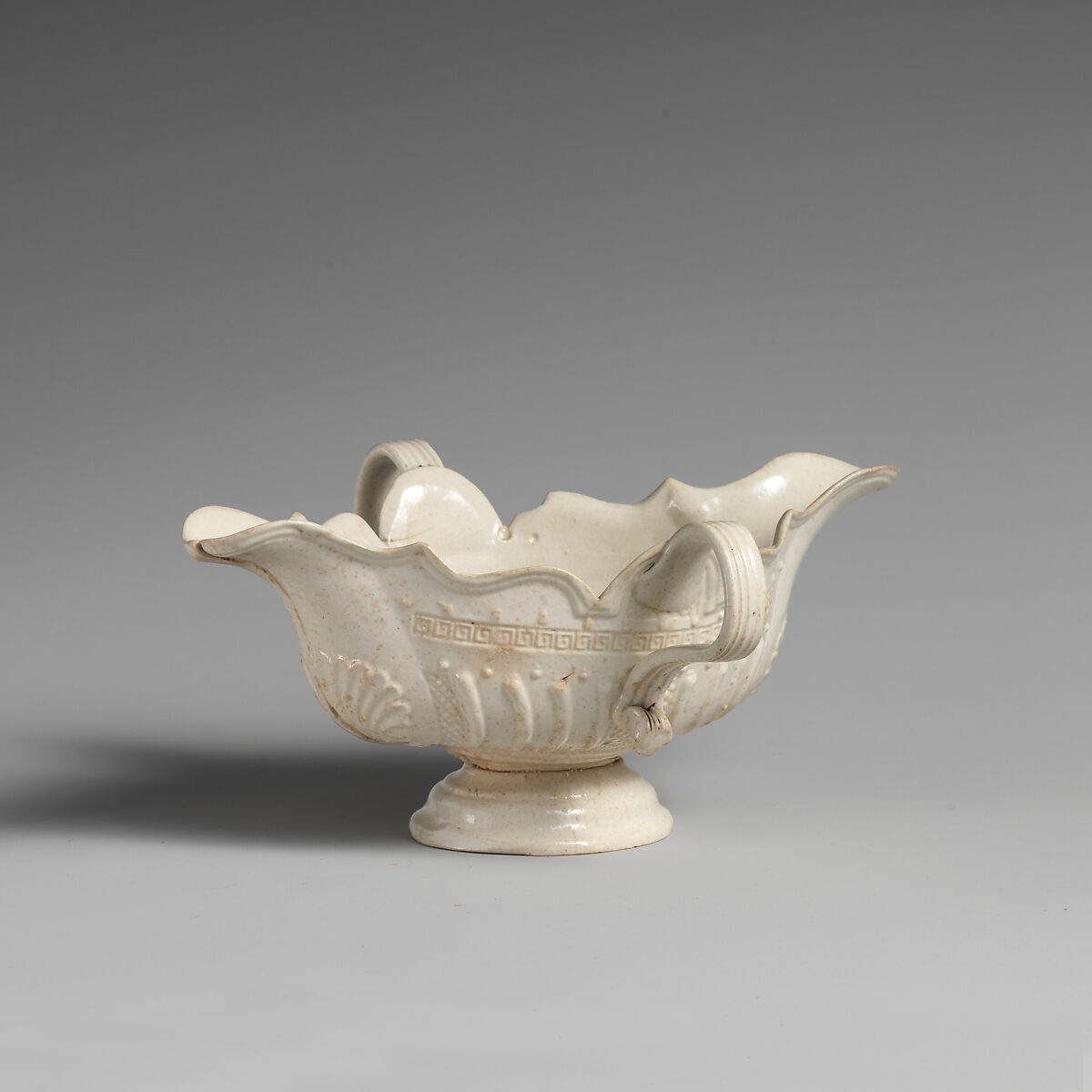 Sauceboat, Salt-glazed stoneware, British, Staffordshire 