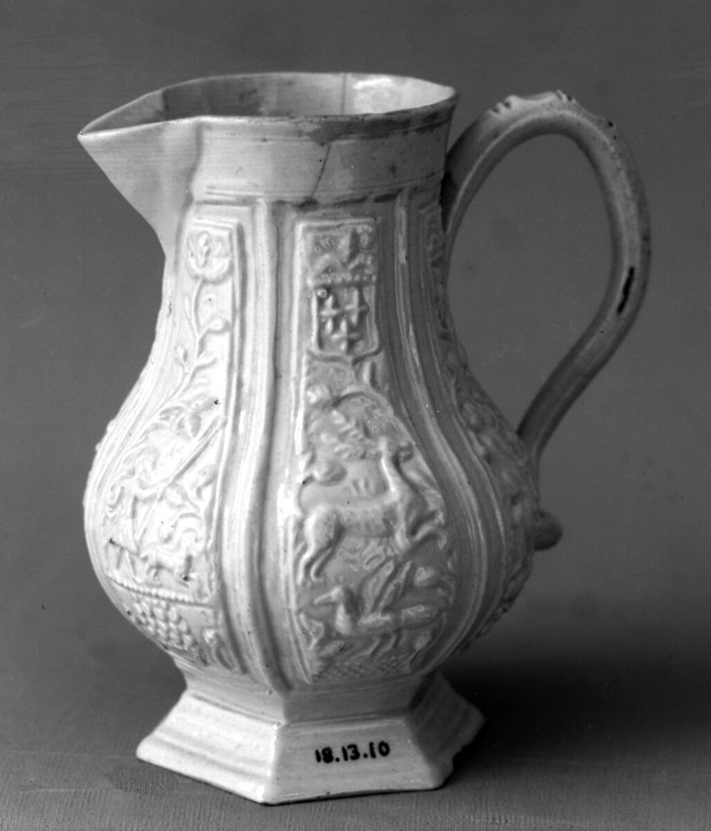 Hot milk jug, Salt-glazed stoneware, British, Staffordshire 