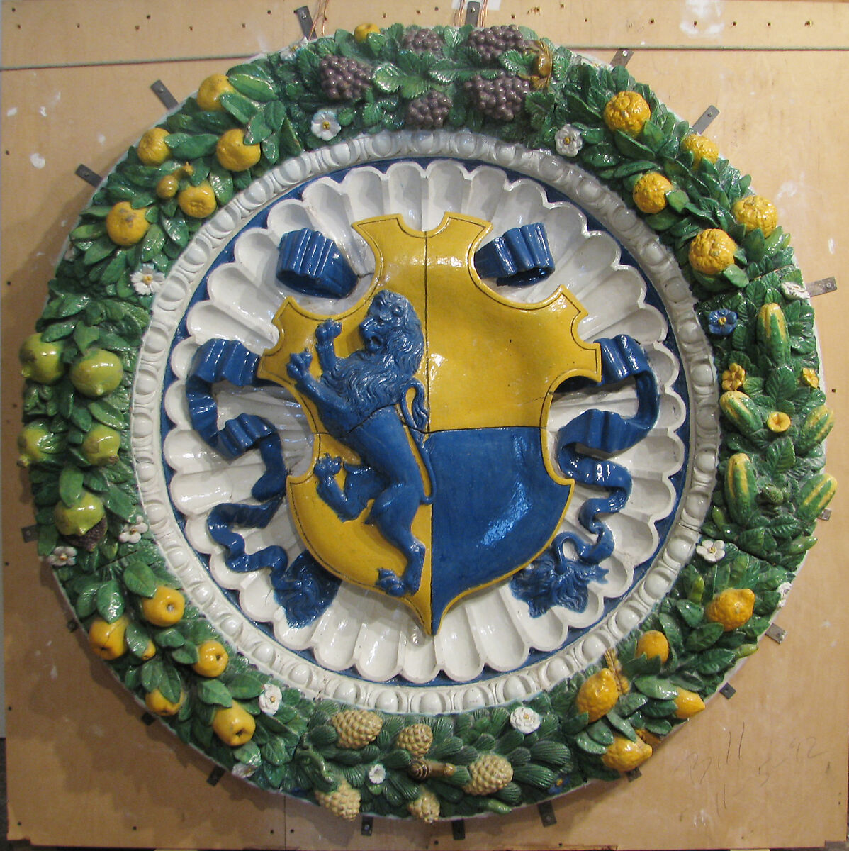 Arms of Gianfigliazzi Impaling Adimari, School of the della Robbia, Glazed terracotta, Italian, Florence 