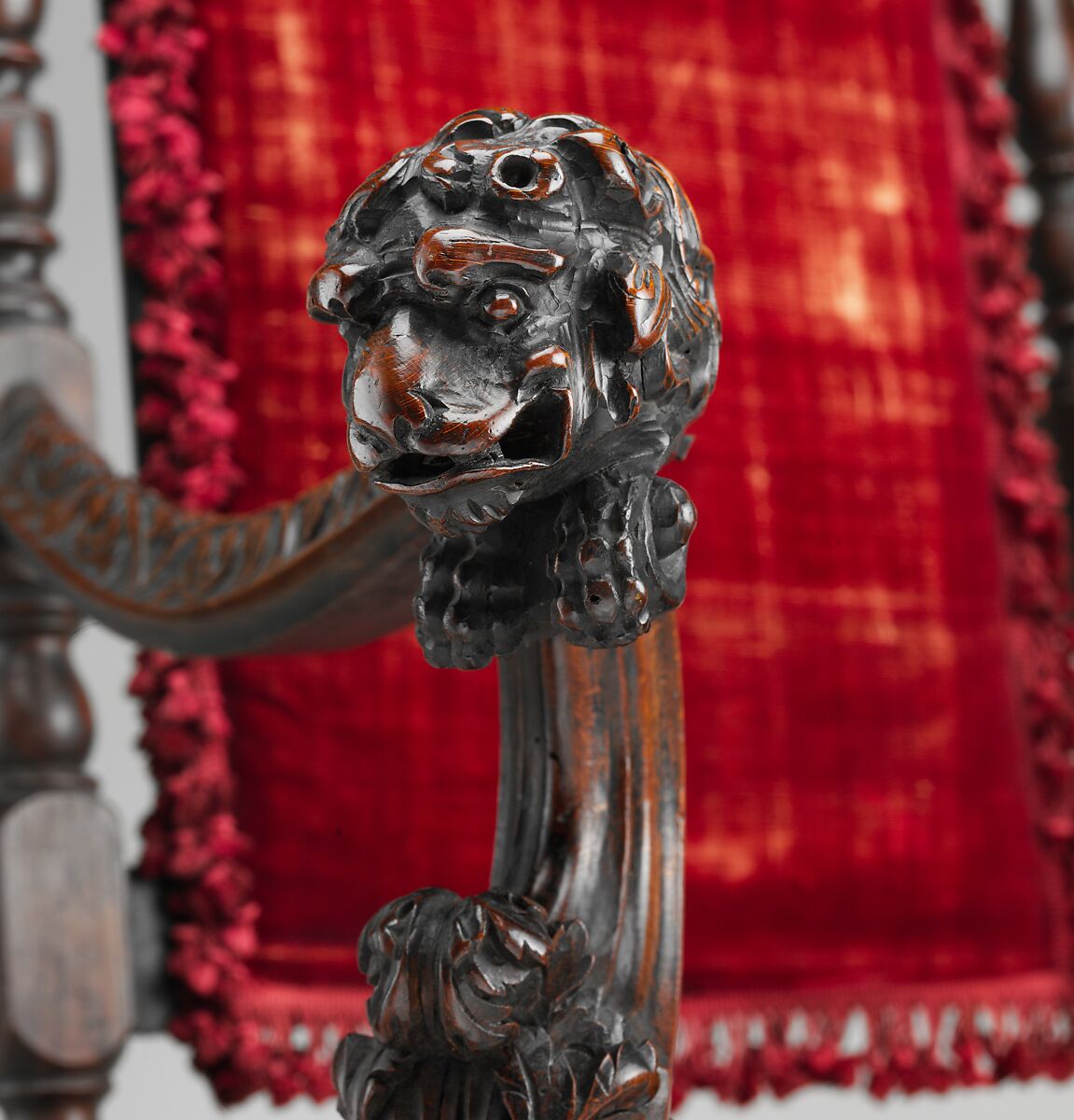 Armchair with the cipher of James II and Mary of Modena, Walnut; modern velvet, British