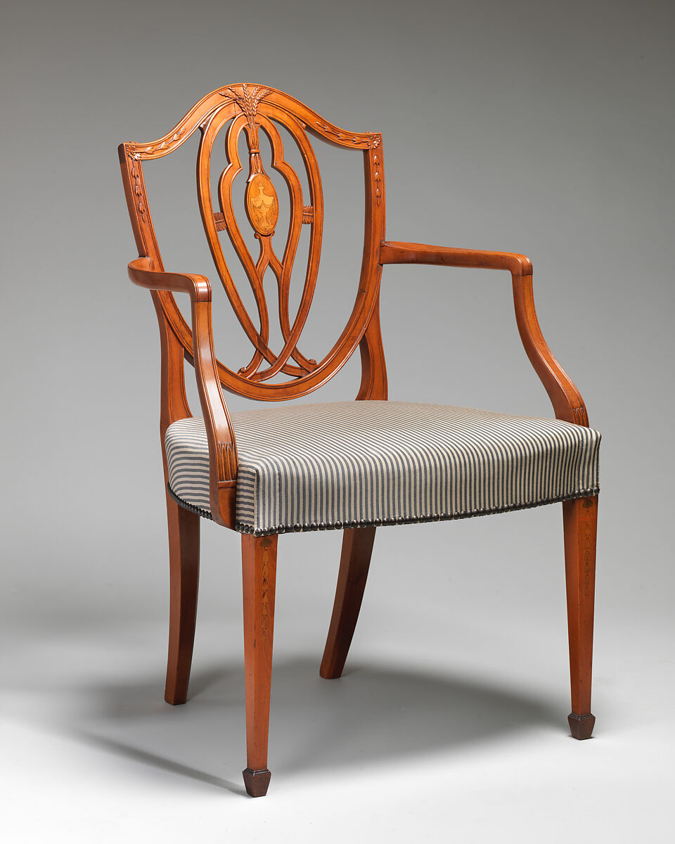 Pair of armchairs, Satinwood, modern silk, British