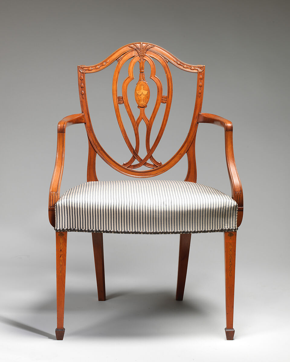 Pair of armchairs, Satinwood, modern silk, British