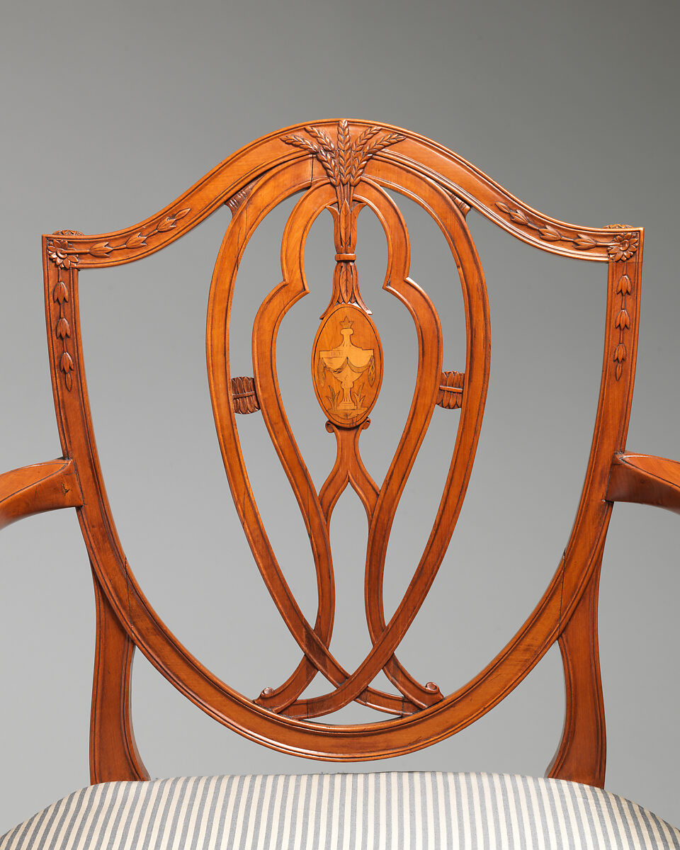 Pair of armchairs, Satinwood, modern silk, British