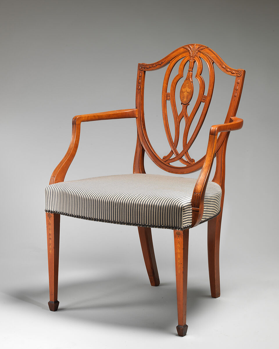 Pair of armchairs, Satinwood, modern silk, British