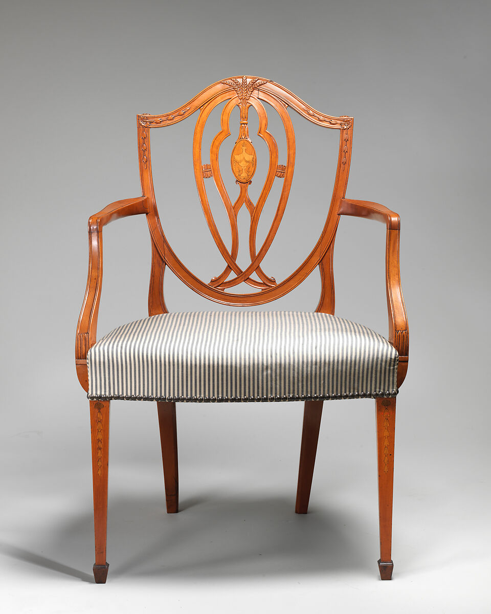 Pair of armchairs, Satinwood, modern silk, British