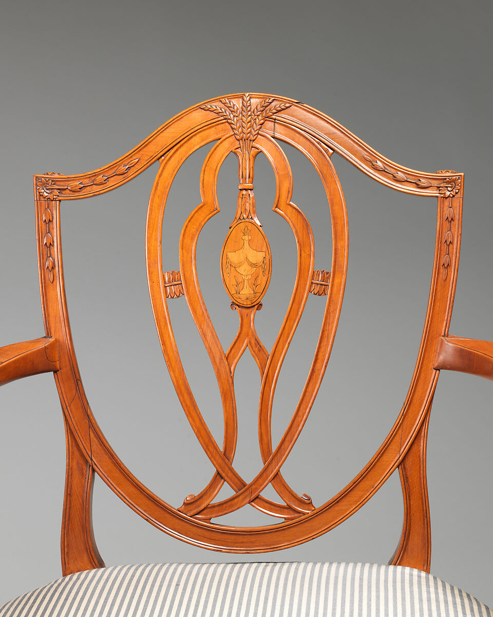 Pair of armchairs, Satinwood, modern silk, British