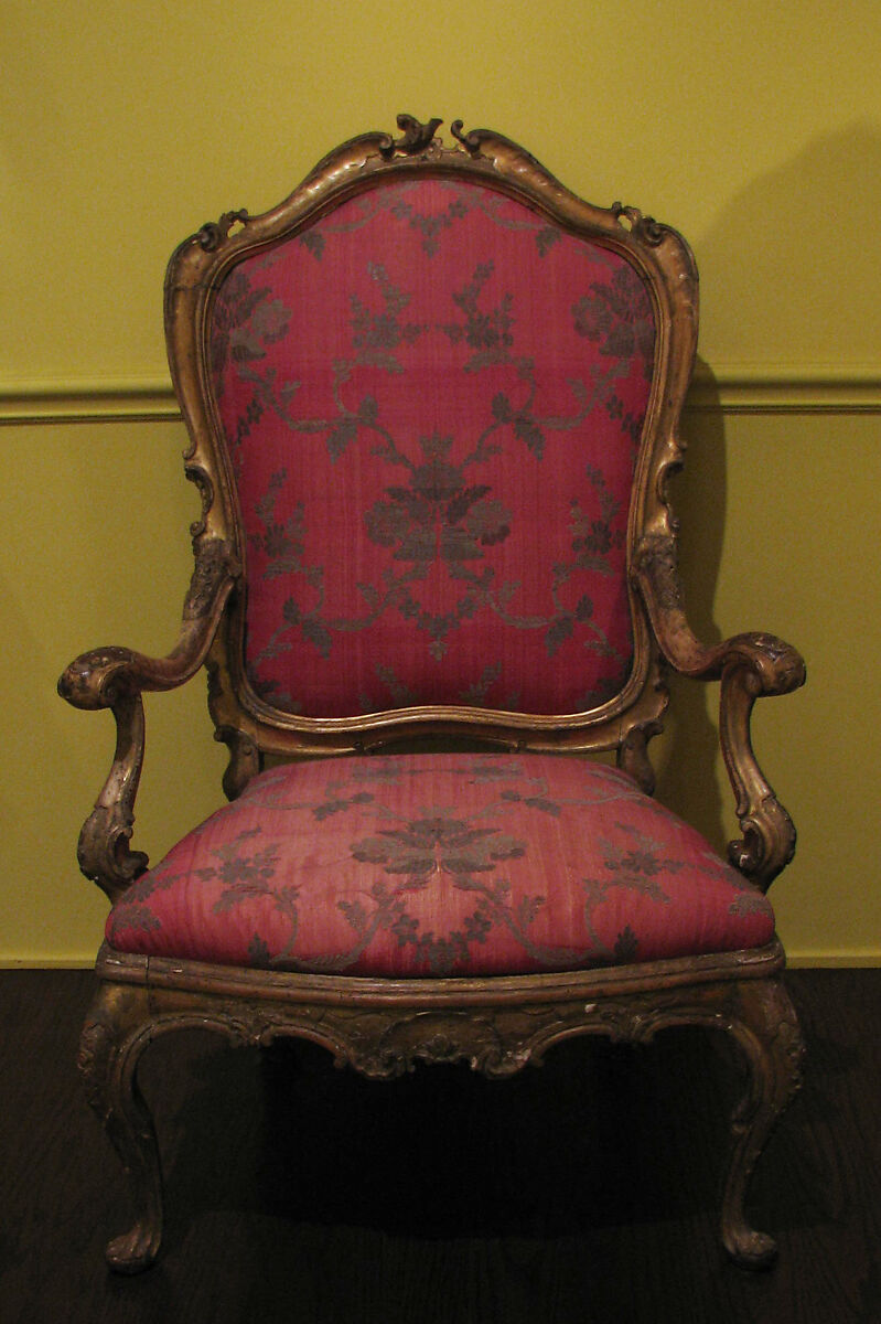 Armchair, Walnut, carved; original gilt; velvet, Italian 