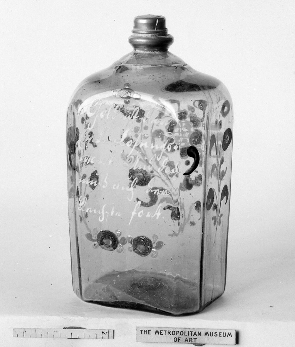 Bottle with top, Glass, pewter, German 