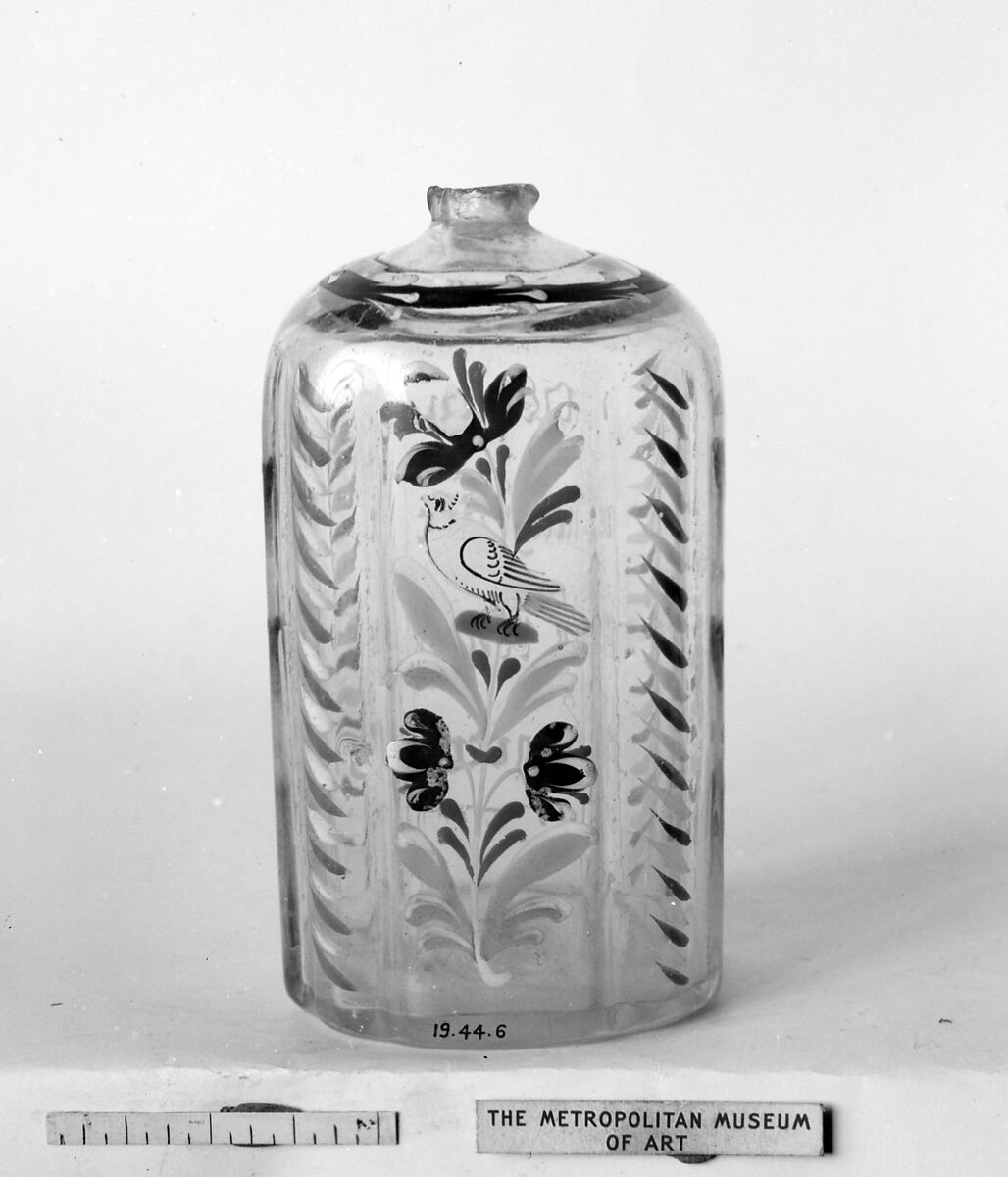 Bottle, Glass, pewter, German 