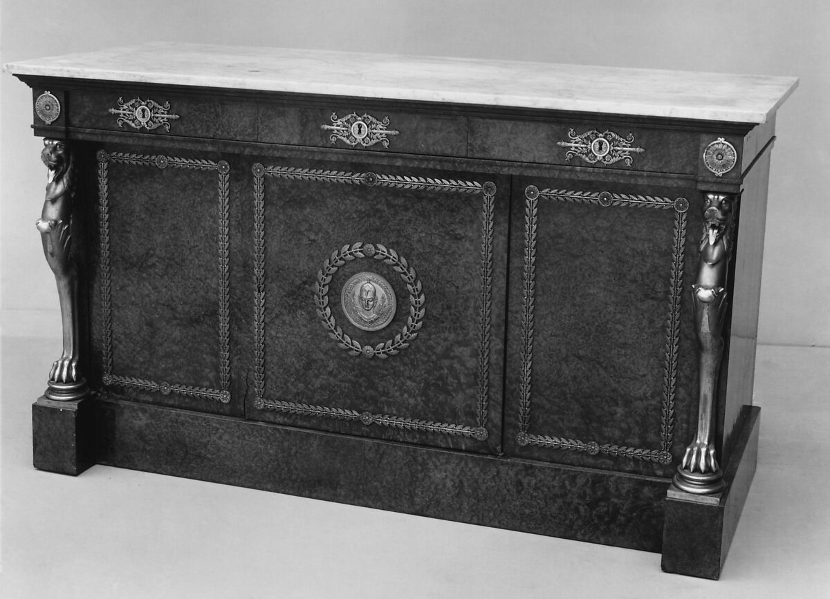 Cabinet (commode à vantaux), François-Honoré-Georges Jacob-Desmalter (French, 1770–1841), Oak, thuya wood veneer; gilt-bronze mounts; marble top, French