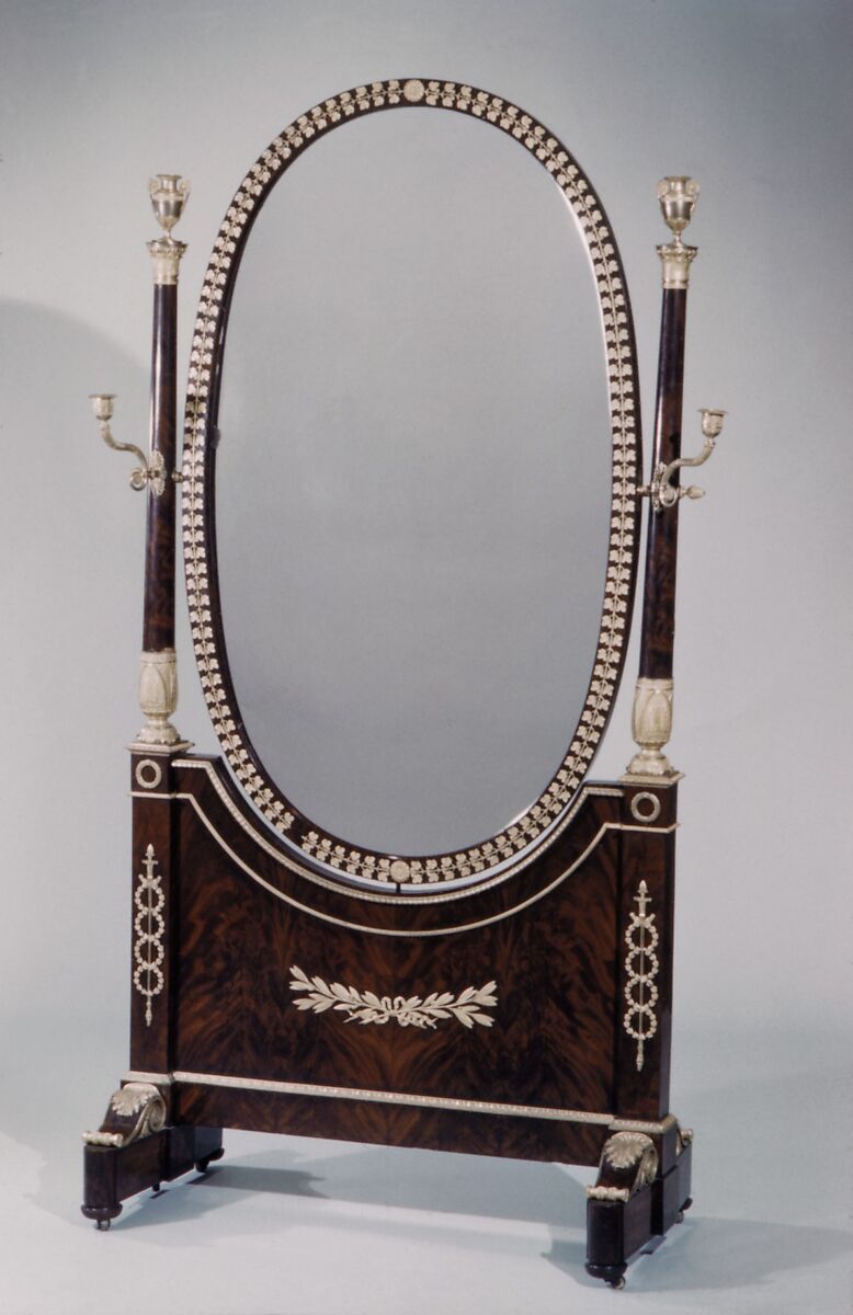 Cheval glass (psyché), Mahogany, gilt bronze, French 