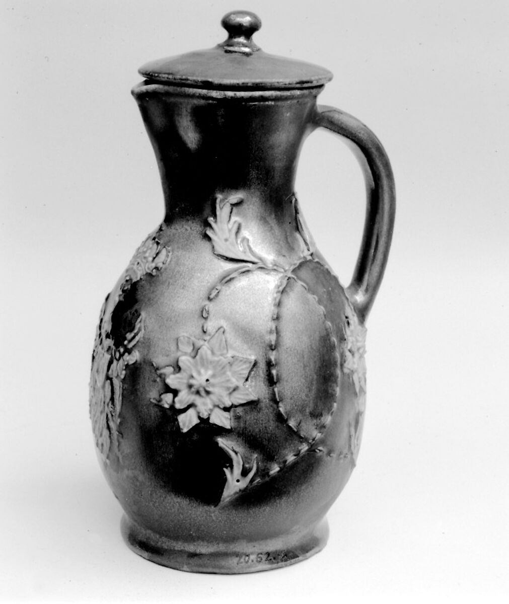 Jug with cover, Stoneware, German, Silesia (Bunzlau) 