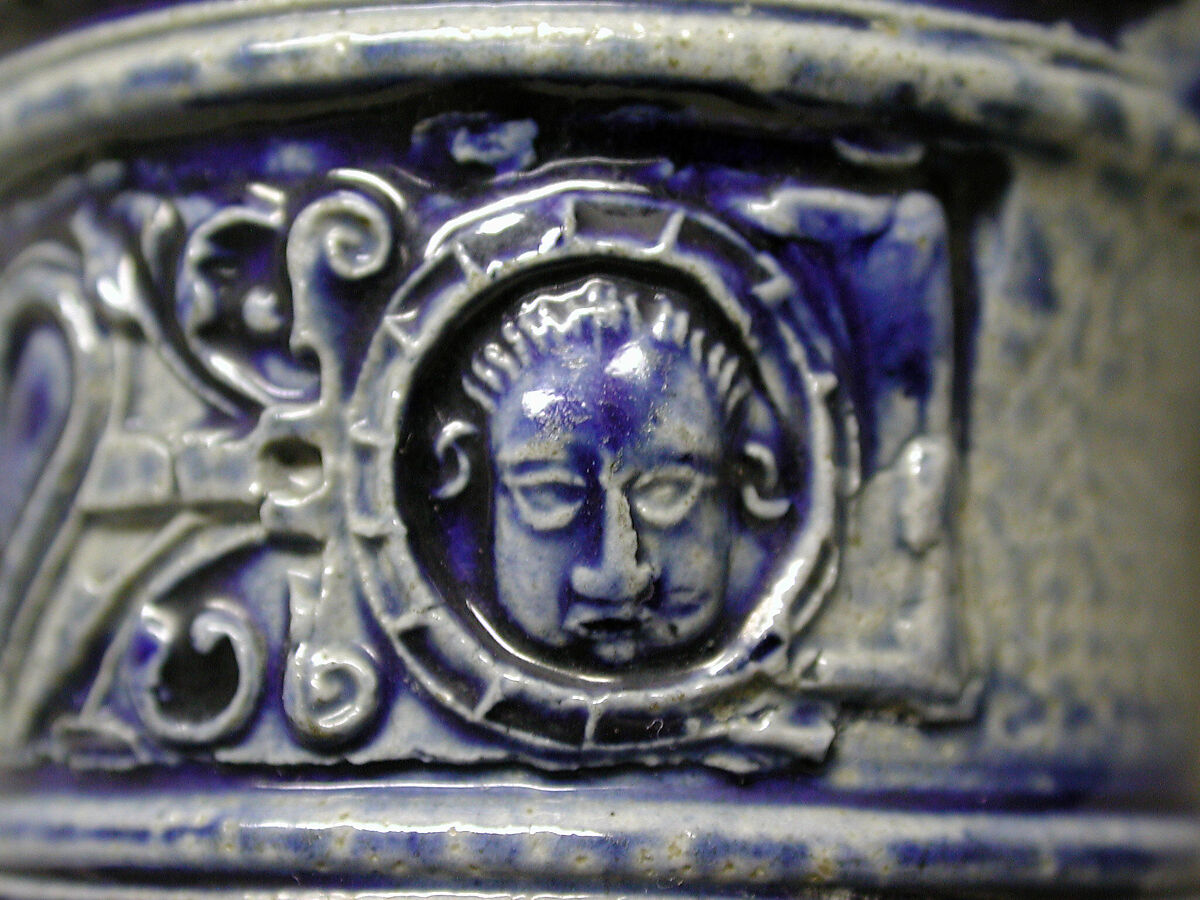 Flagon, Salt-glazed stoneware; pewter, German, Westerwald (Grenzhausen)