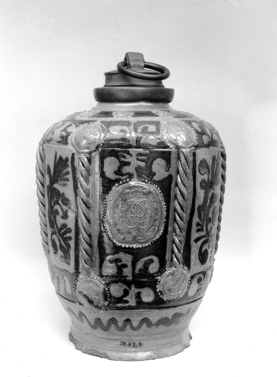 Screw-top jar (Schraubflasche), Salt-glazed stoneware, German, Muskau 