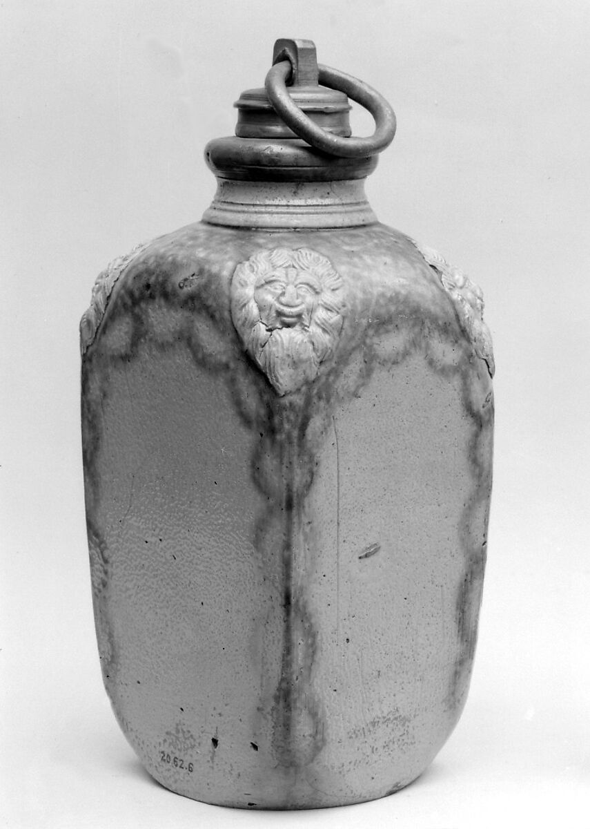 Screw-top jar (Schraubflasche), Salt-glazed stoneware; pewter, German, Westerwald (Hohr or Grenzhausen) 
