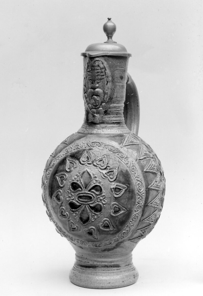Jug, Salt-glazed stoneware; pewter, German, Westerwald (Grenzau or Grenzhausen)