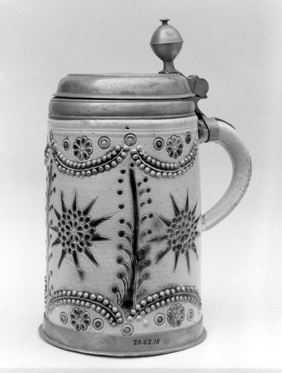Tankard, Salt-glazed stoneware; pewter, German, Westerwald (Grenzhausen) 