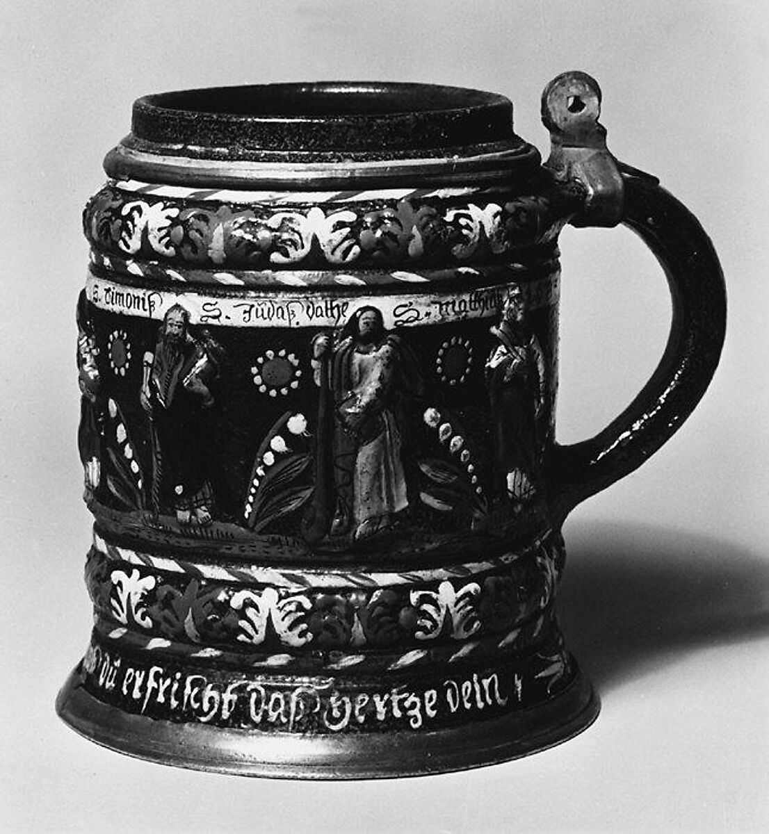 Tankard, Salt-glazed stoneware, German, Saxony 