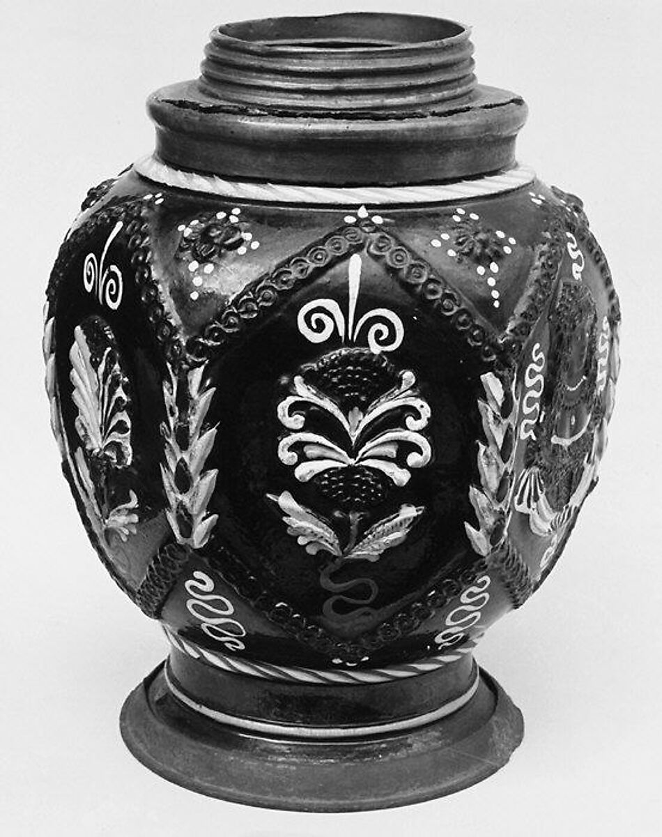 Screw-top jar, Salt-glazed stoneware, possibly German, Annaberg 