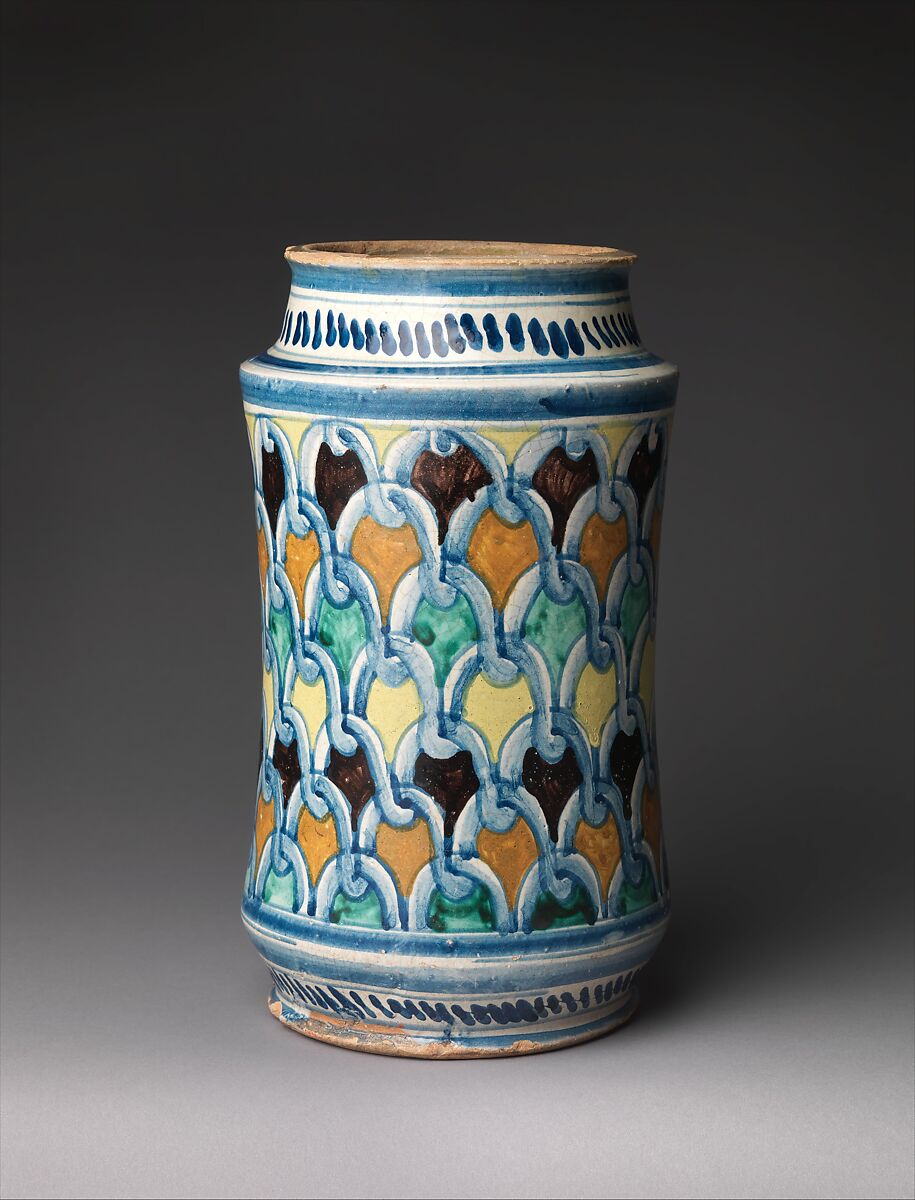 Storage jar (albarello), Maiolica (tin-glazed earthenware), Italian, perhaps Naples or environs 