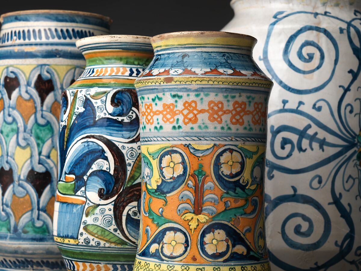 Storage jar (albarello), Maiolica (tin-glazed earthenware), Italian, perhaps Naples or environs