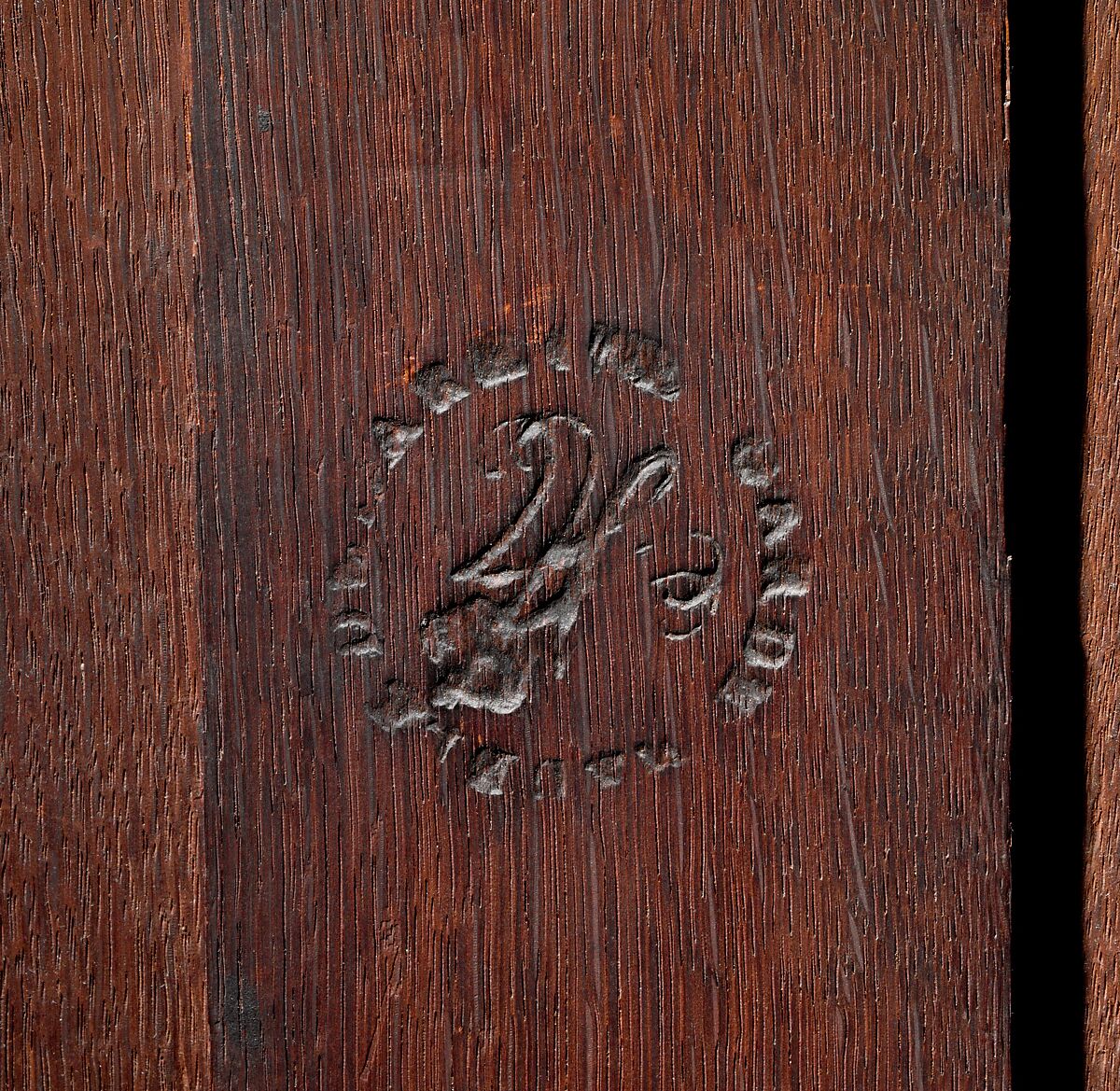 Commode (Secrétaire à abattant), Jean Henri Riesener (French, Gladbeck, North Rhine-Westphalia 1734–1806 Paris), Oak veneered with ebony and 17th-century Japanese lacquer; interiors veneered with tulipwood, amaranth, holly, and ebonized holly; gilt-bronze mounts; marble top; velvet (not original), French, Paris