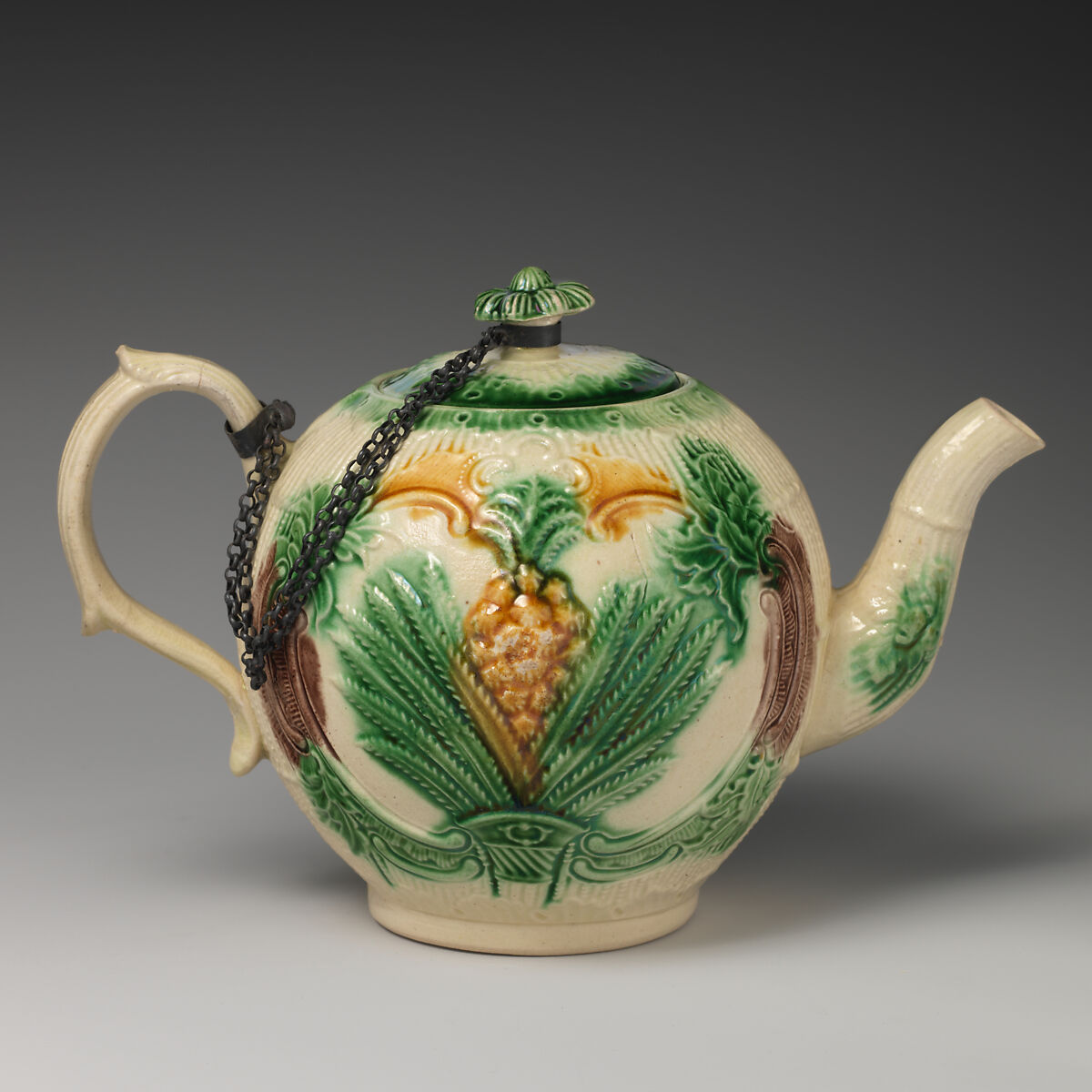 Teapot, Style of Thomas Whieldon (British, Penkull, Stoke-on-Trent 1719–1795), Lead-glazed earthenware, British, Staffordshire 