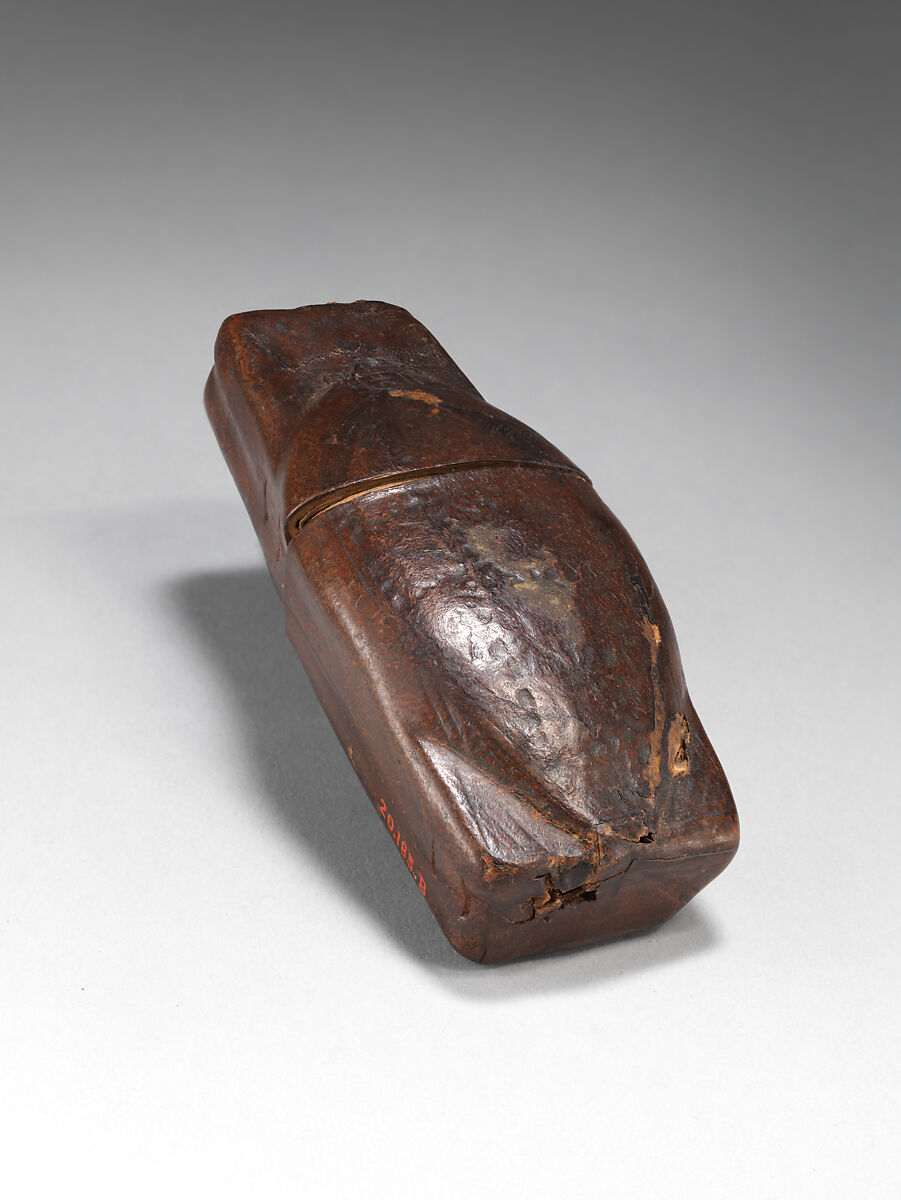 Knife, fork, and spoon in traveling case, Steel (?), tortoiseshell; leather case, Spanish