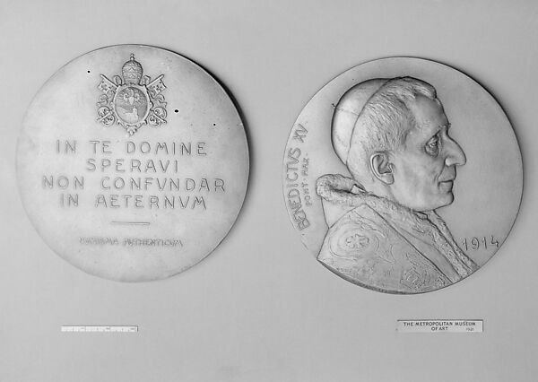 Pope Benedict XV, Medalist: Rudolph Ferdinand Marschall (Austrian, Vienna 1873–1967), Bronze, original clichés, chiseled, Austrian 